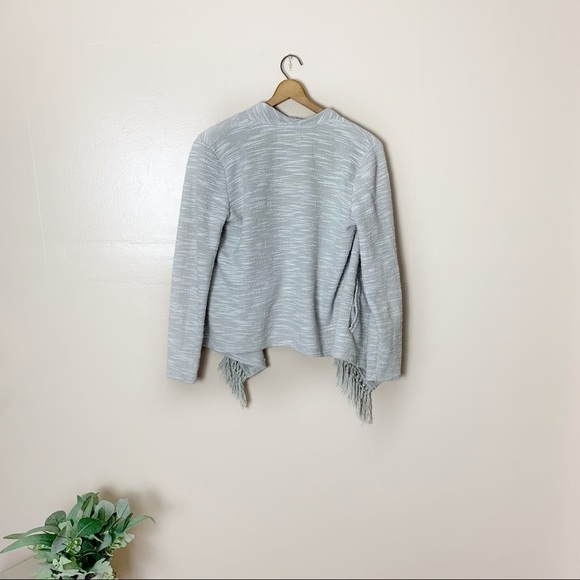 [Jack BB Dakota] Light Gray Open Front Fringe Long Sleeve Cardigan Sweater - Picture 7 of 9